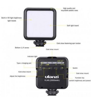 Mini Lanterna Led Ulanzi Cu Indicator Baterie Compatibila Gopro / Dslr / Mobile